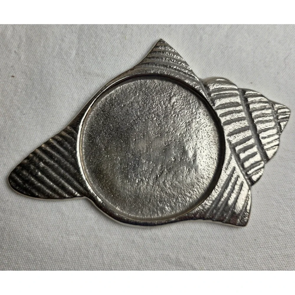Tommy Bahama Silver Conch Shell Metal Coasters Set of 4 Nautical Coastal Beach